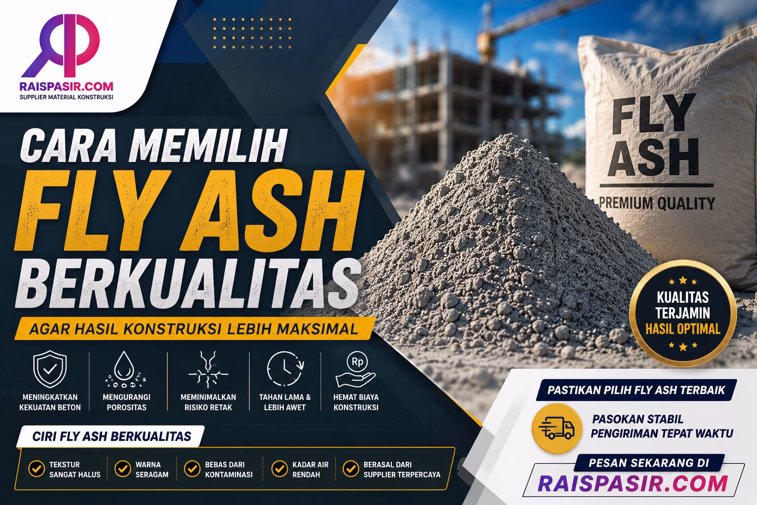 fly ash, fly ash berkualitas, supplier fly ash, beton, material konstruksi, bahan bangunan, raispasir, konstruksi