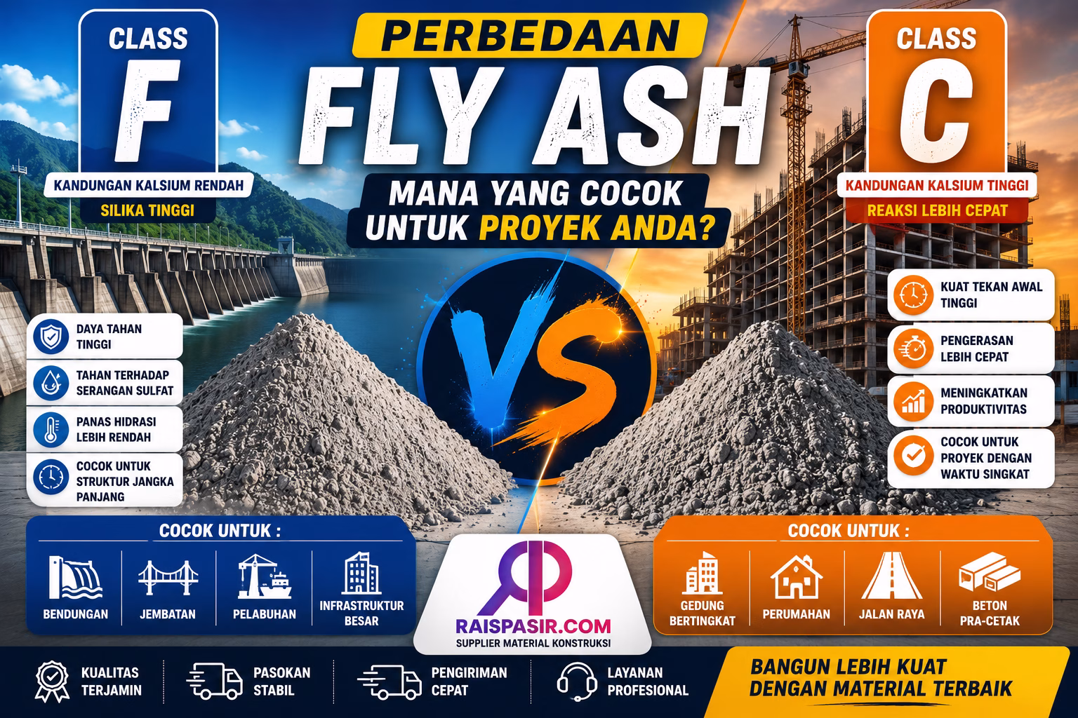 Perbedaan Fly Ash Kelas F dan Kelas C, Mana yang Cocok untuk Proyek Anda?