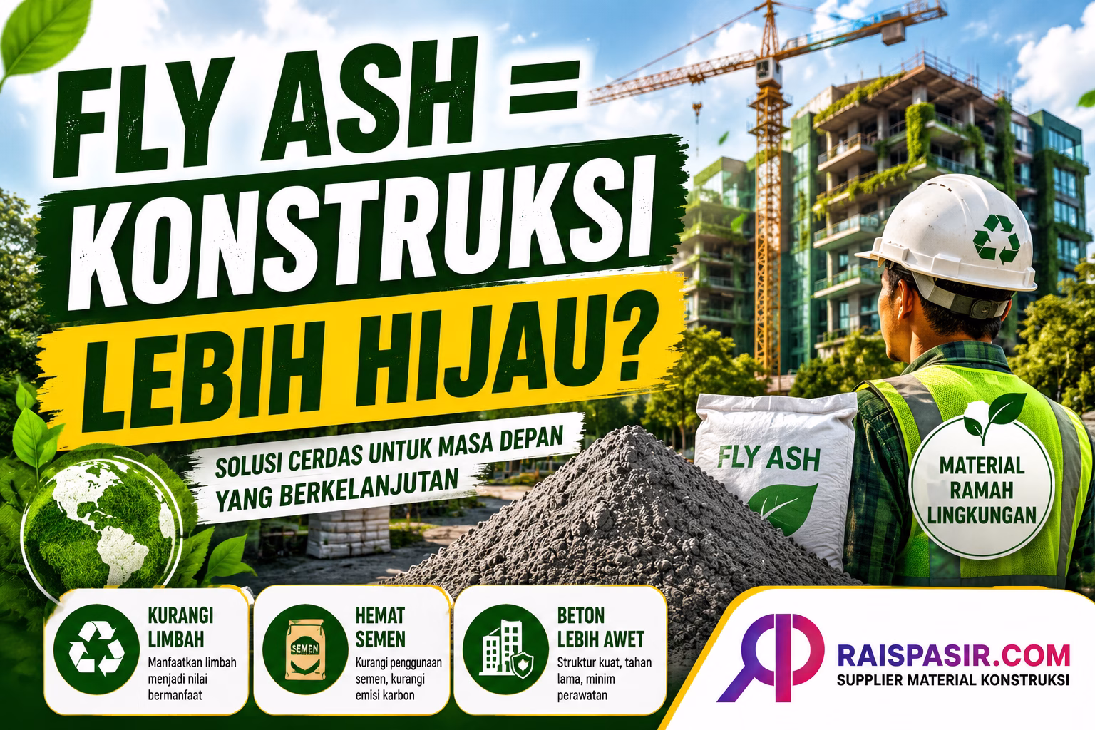 fly ash, green building, konstruksi berkelanjutan, material konstruksi, supplier fly ash, beton, RaisPasir